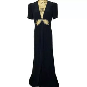 IEENA Mac Duggal Black Silver Embellished Cutout Gown Dress